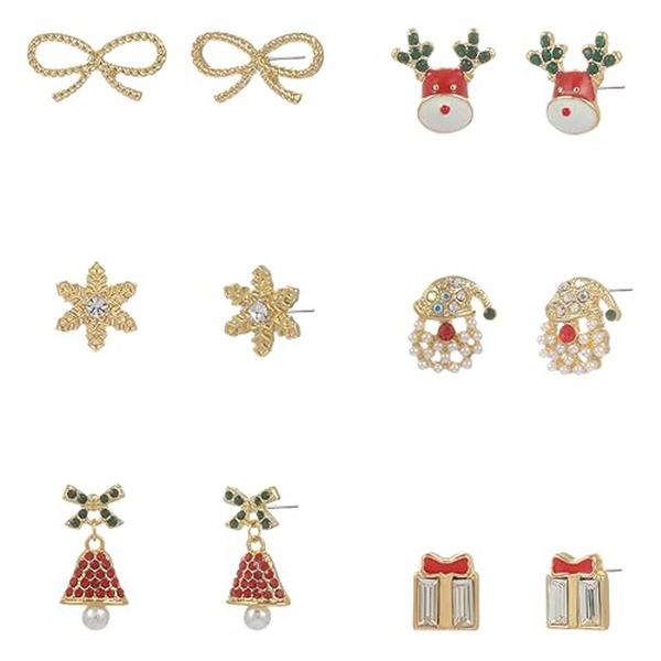 6pr. Christmas Motif Stud Earrings