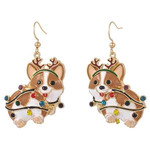 Corgi Wrapped in Christmas Lights Drop Earrings