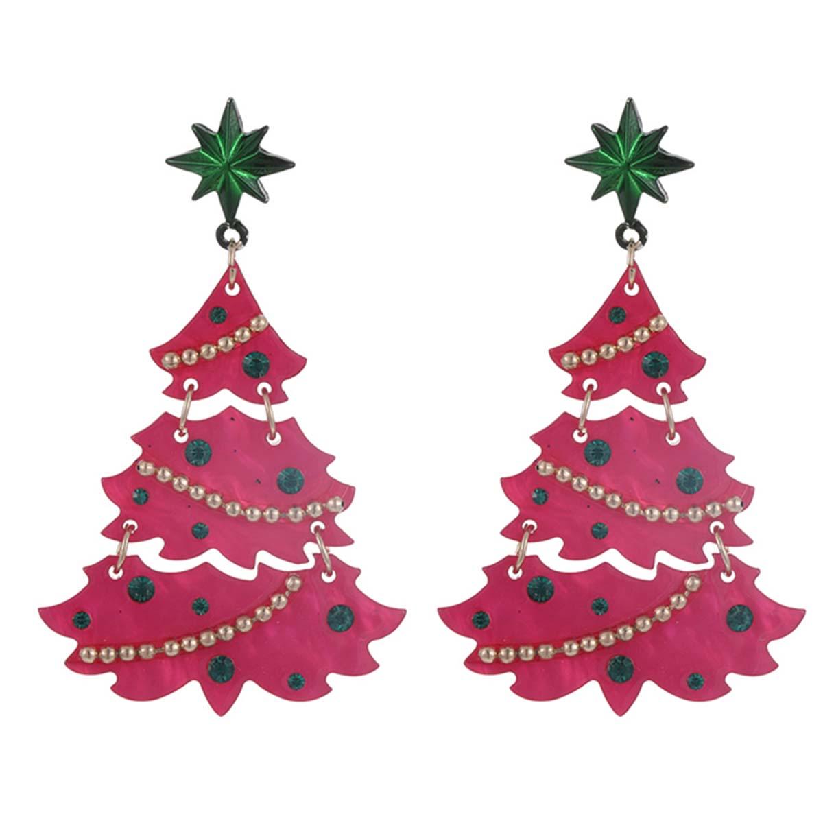 Fuchsia Christmas Tree Drop Earrings