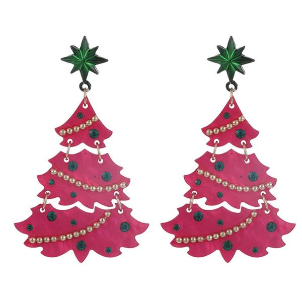 Fuchsia Christmas Tree Drop Earrings