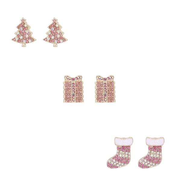 Multi Color Christmas Tree/Bow/Stockings Earring Trio