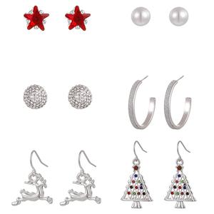 Silver-Tone 6pc. Christmas Motif Earrings Set