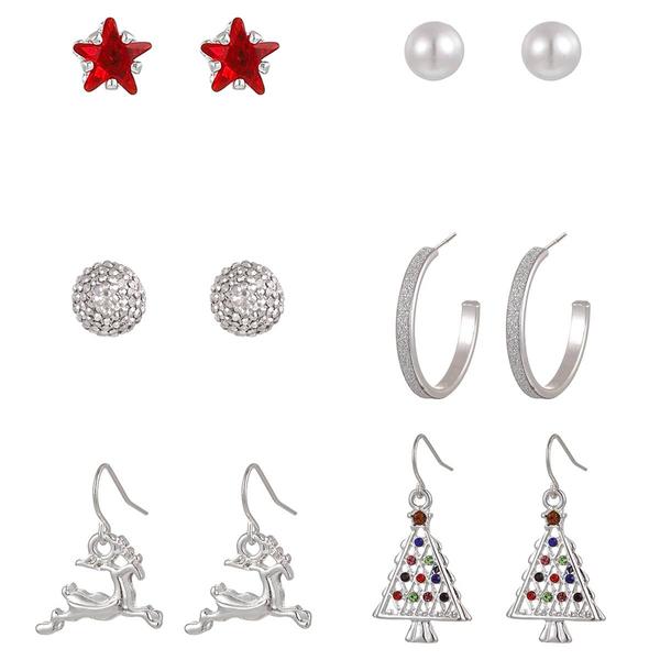 Silver-Tone 6pc. Christmas Motif Earrings Set