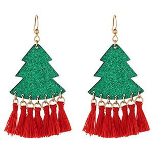 Christmas Tree Thread Tassel Drop Earrings