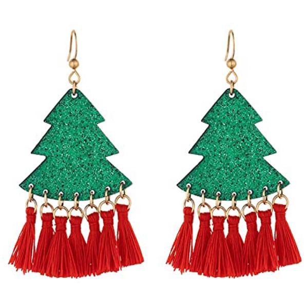 Christmas Tree Thread Tassel Drop Earrings