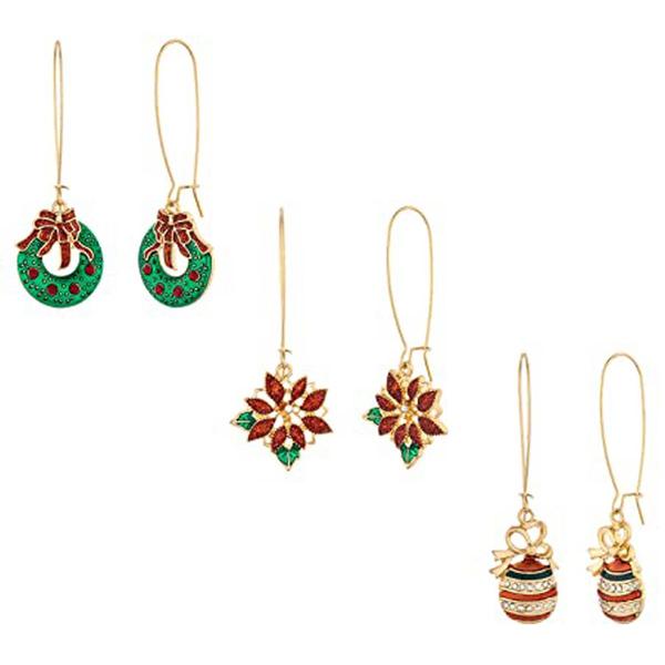 Holiday Motif Trio Wire Post Drop Earrings