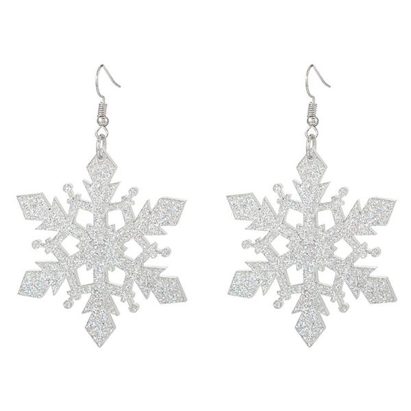 Silver Plated Silver Glitter Snowflake Drop Earrings