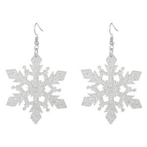 Silver Plated Silver Glitter Snowflake Drop Earrings