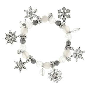 Silver Plated Beaded Snowflake Charm Bracelet