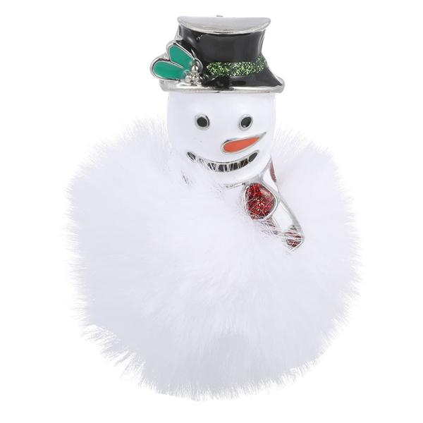 Snowman Pin with Black Top Hat & Green Mistletoe alternate view