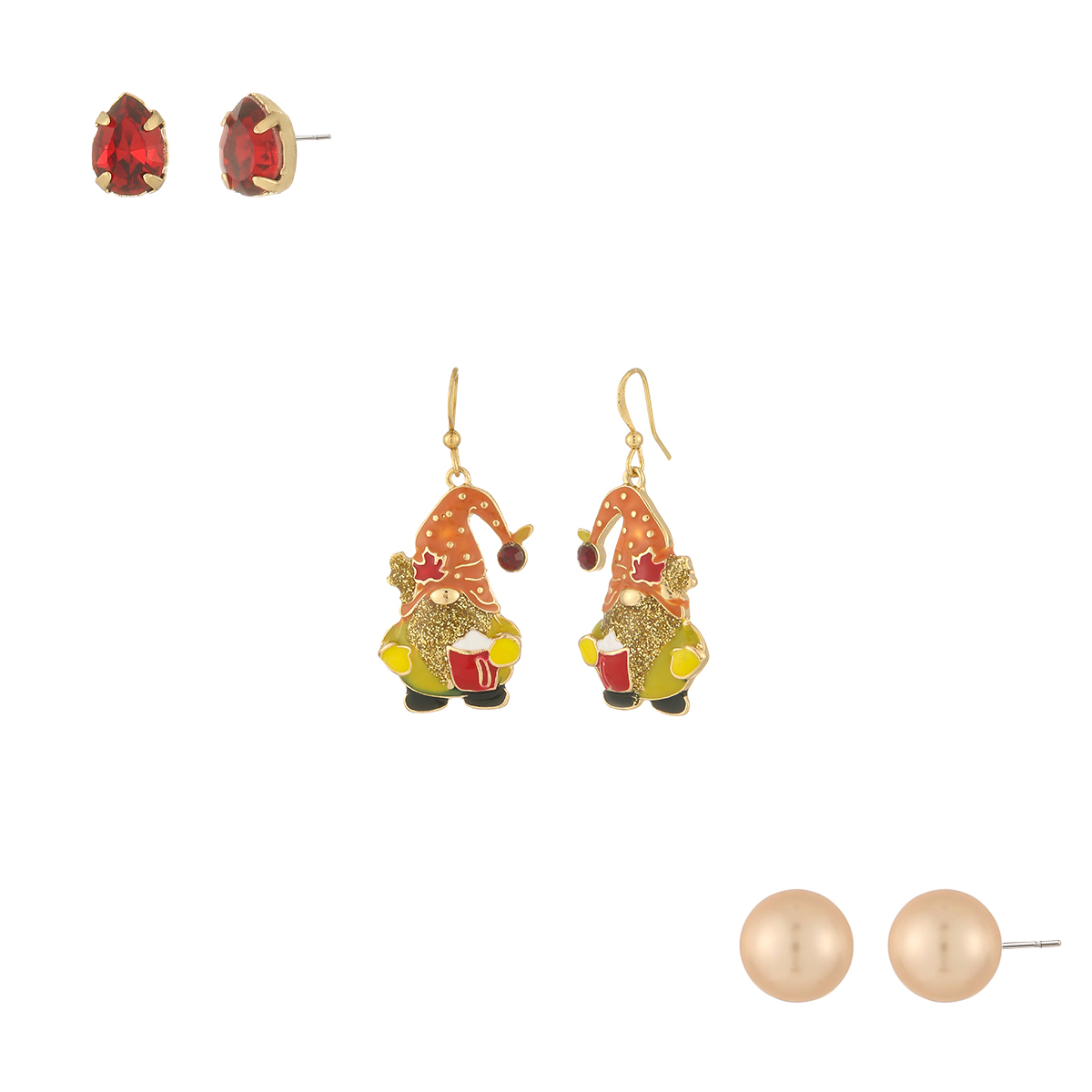 Ashley Cooper(tm) Fall Gnome & Studs 3pr. Earring Set