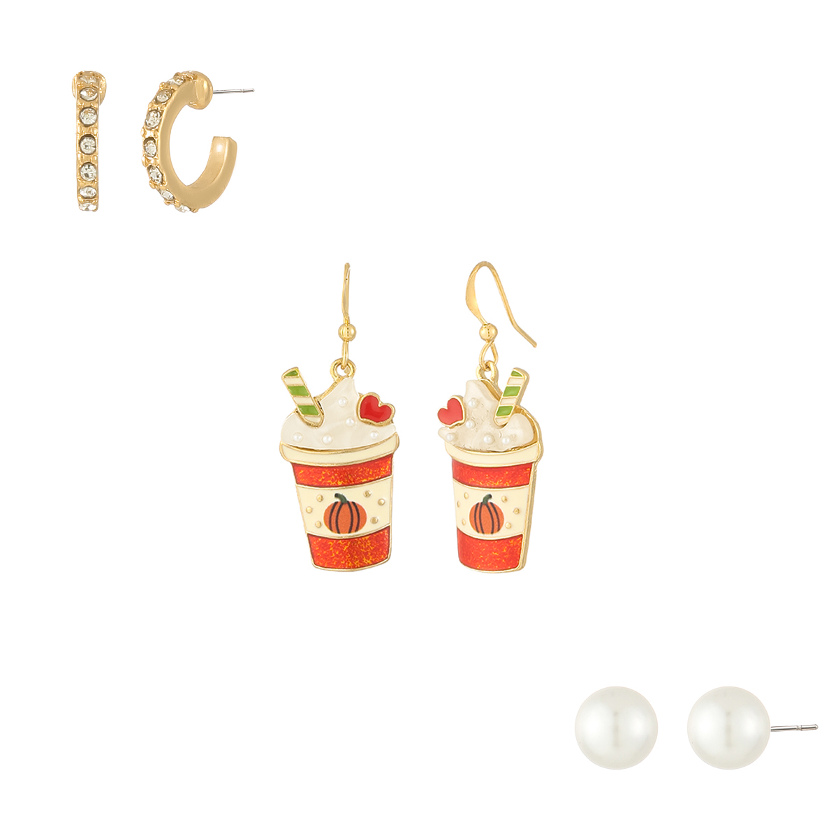 Ashley Cooper(tm) Pumpkin Spice Latte & Studs 3pr. Earrings Set