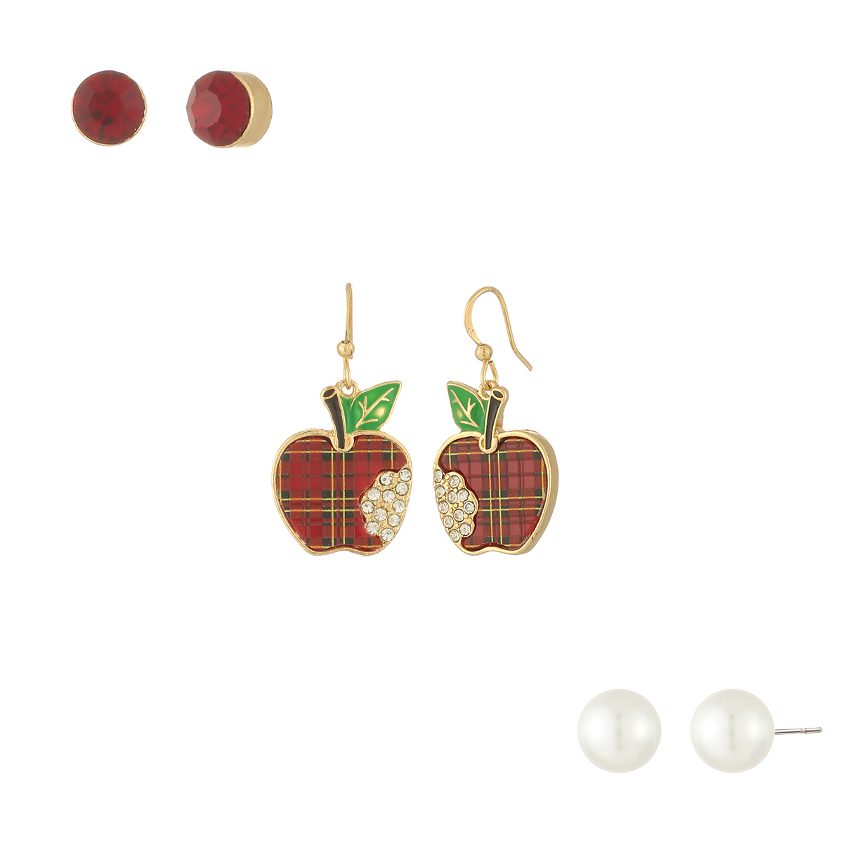 Ashley Cooper(tm) Red Apple & Studs 3pr. Earrings Set