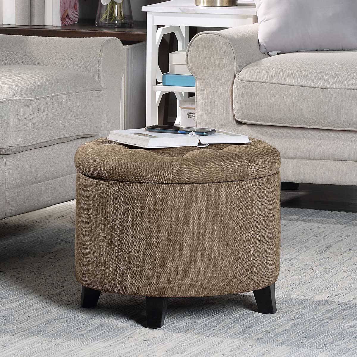 Convenience Concepts Designs4Comfort Fabric Round Storage Ottoman