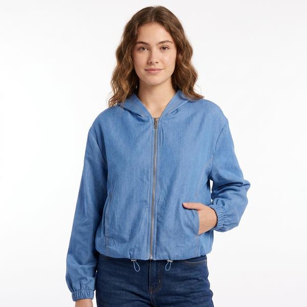 Juniors Love Tree Hooded Zip Front Denim Jacket