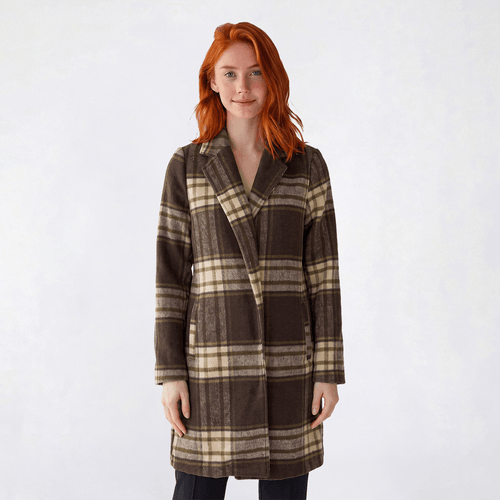 Juniors Love Tree Faux Wool Plaid Trench Coat alternate view