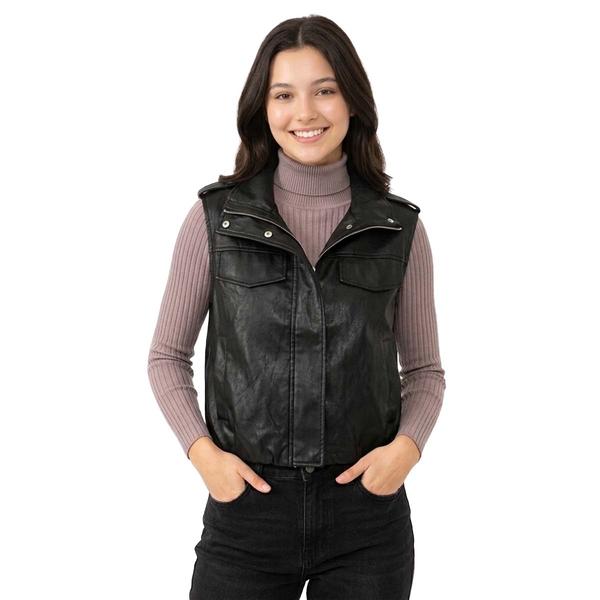 Juniors Love Tree Crinkle Pleather Moto Vest alternate view