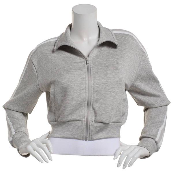 Juniors Love Tree Side Striped Marled Cropped Zip Up Jacket alternate view