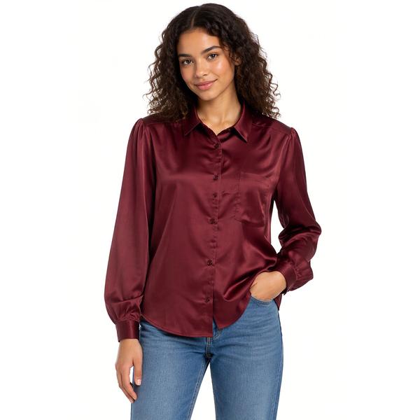 Juniors Love Tree Satin Oversized Button Up Shirt alternate view