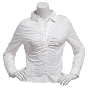 Juniors Love Tree Stretch Poplin Ruch Button Front Shirt alternate view