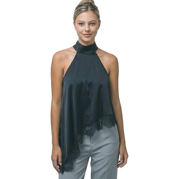 Juniors Love Tree Satin High Neck Lace Asymmetrical Halter Top alternate view