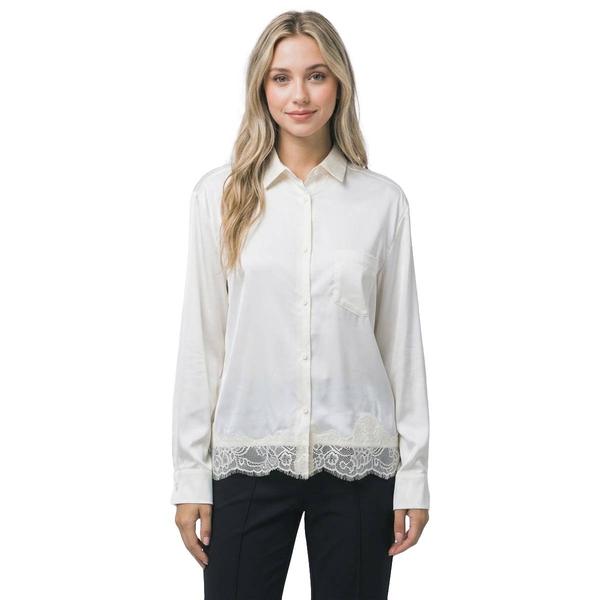 Juniors Love Tree Satin Oversized Lace Hem Button-Up alternate view