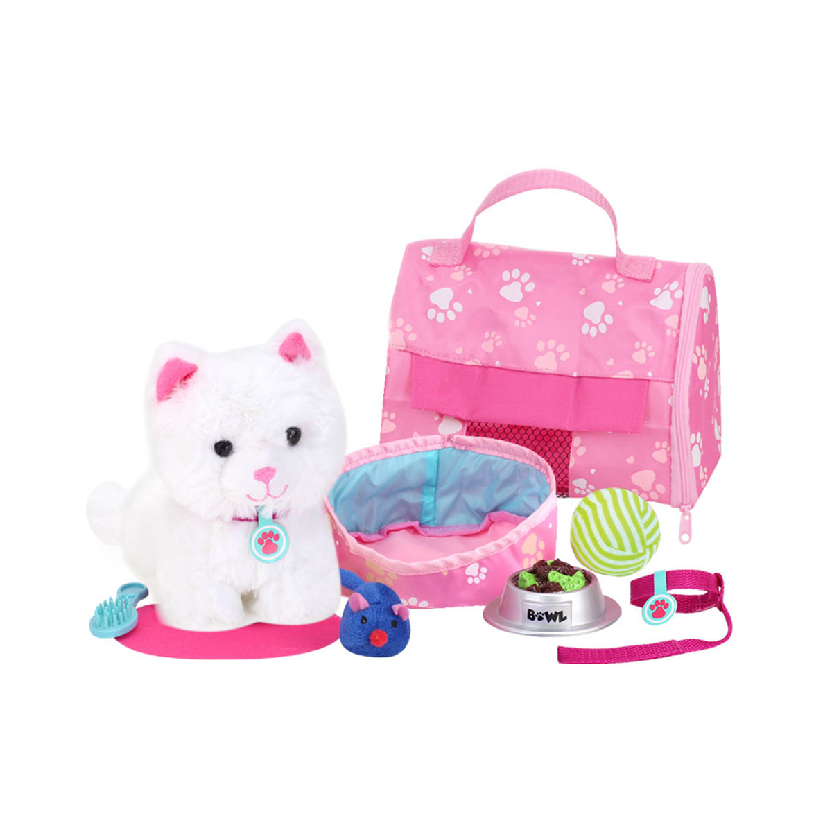 Sophia's(R) 10pc. White Kitten & Carrier Set - Pink