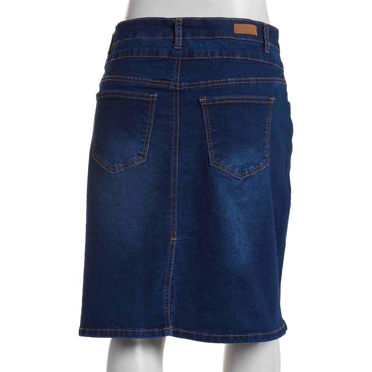 Womens Bleu Denim Double Button Denim Skirt With Clean Hem