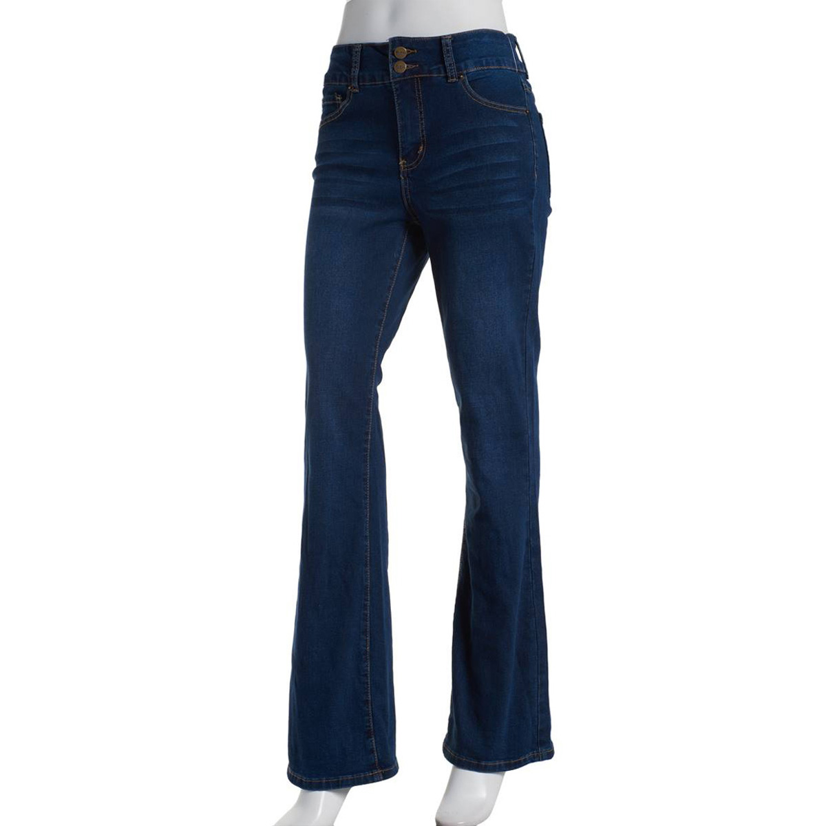 Plus Size Bleu Denim Five-Pocket Double Button Bootcut Jeans