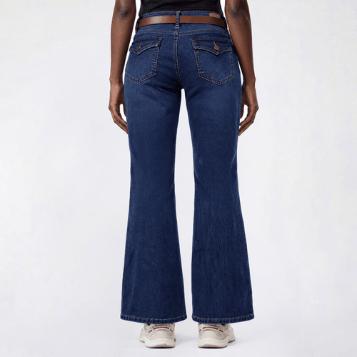 Petite Bleu High Rise Bootcut Belt And Flap Back Pocket Jeans alternate view