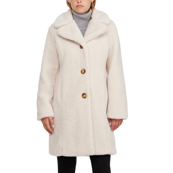 Womens Ellen Tracy Sherpa Teddy Coat with Notch Collar