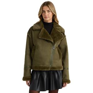 Womens NVLT Faux Suede Bonded to Faux Fur Shearling Biker Jacket alternate view