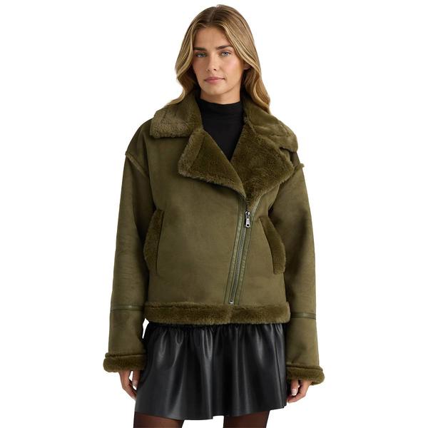 Womens NVLT Faux Suede Bonded to Faux Fur Shearling Biker Jacket alternate view
