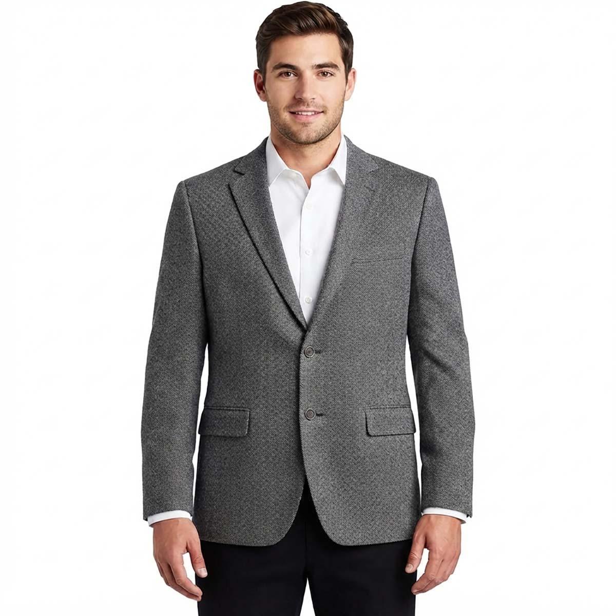 Nautica Men's Modern-Fit Solid Herringbone Tweed Sport Coat - Grey Herringbone