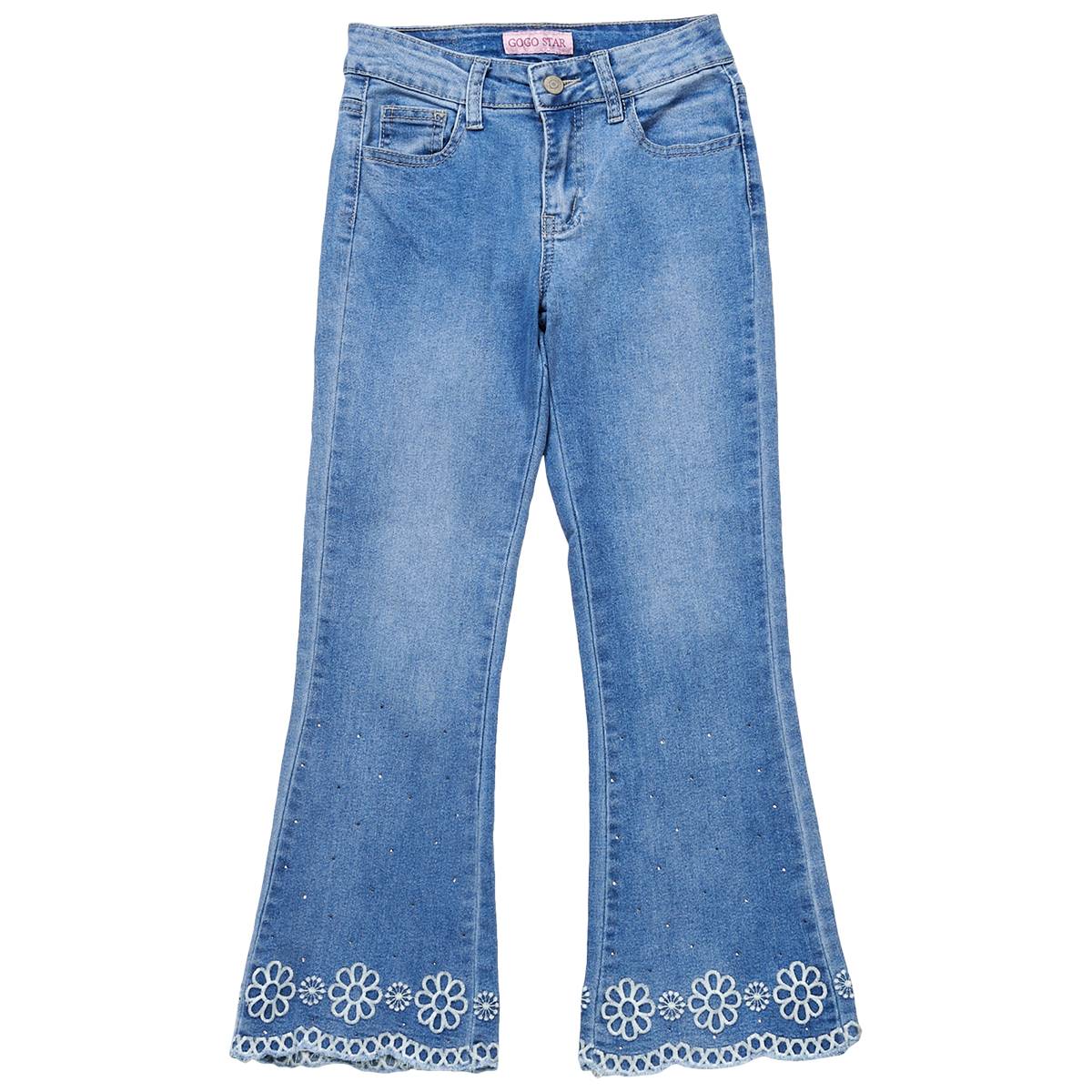 Girls (7-16) Gogo Star Sparkles Lace Bottom Flare Leg Jeans