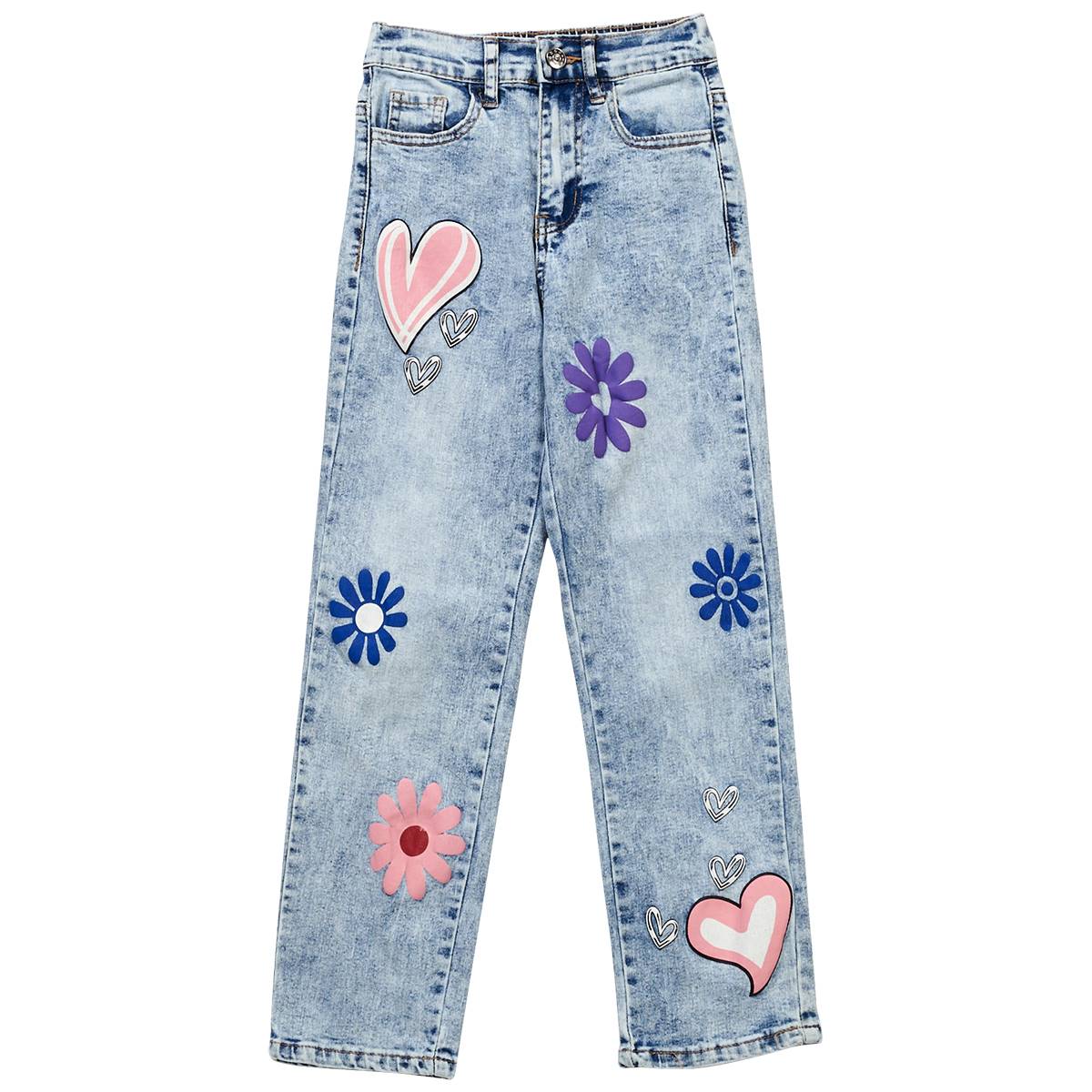 Girls (7-16) Gogo Star(tm) Daisy Acid Wash Straight Leg Jeans