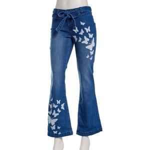 Juniors Gogo Jeans Low Rise Self Belt Jeans w/ Butterfly Print