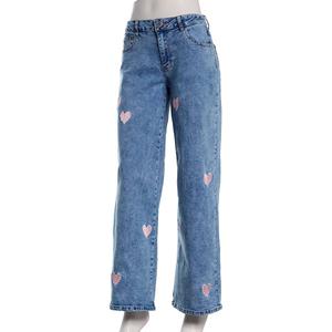 Juniors Gogo Jeans High Rise Wide Leg Jeans w/ Embroidered Hearts