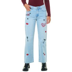 Juniors Gogo Jeans High Rise Embroidered Straight Leg Jeans
