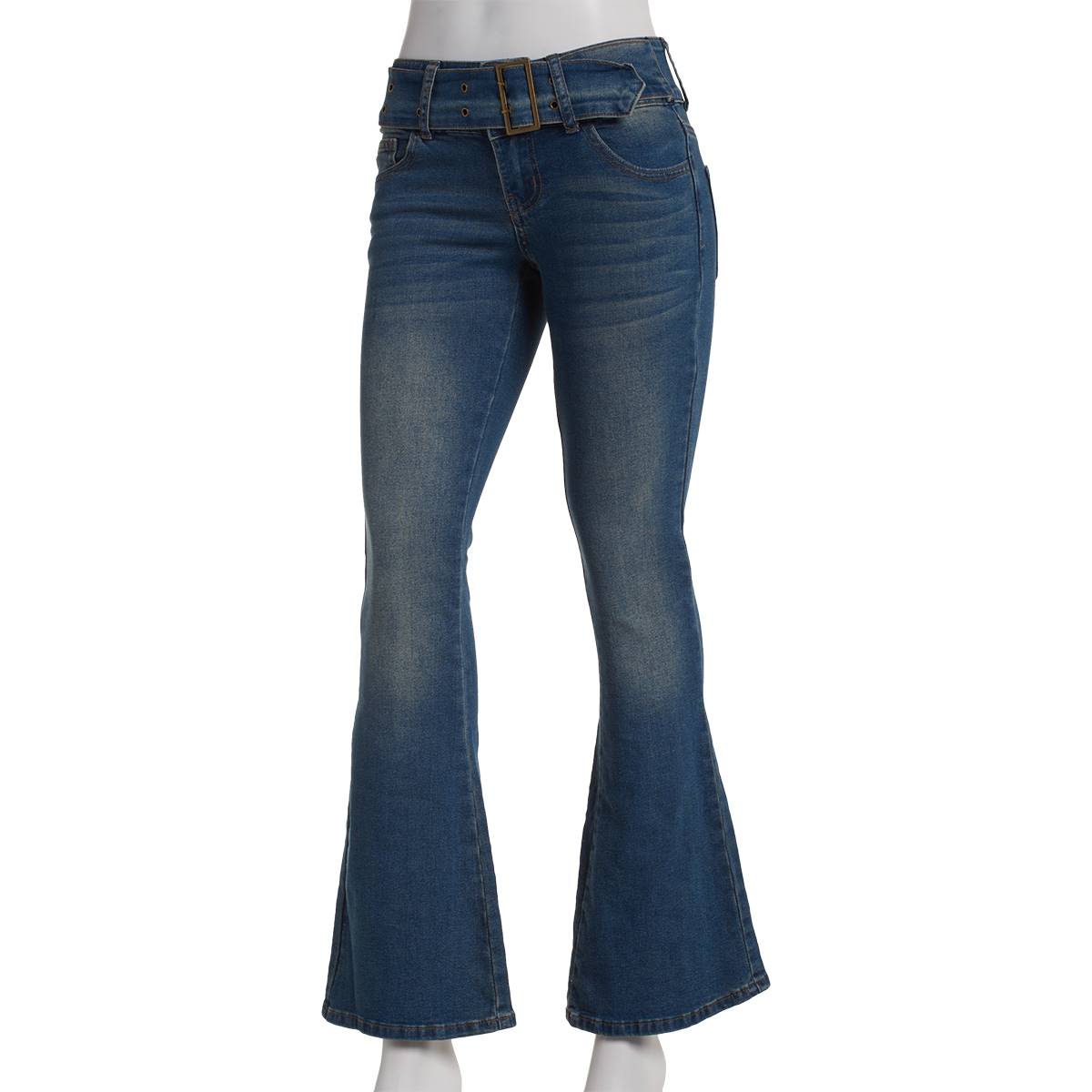 Juniors Gogo Jeans Astoria Belted Denim Flare Jeans