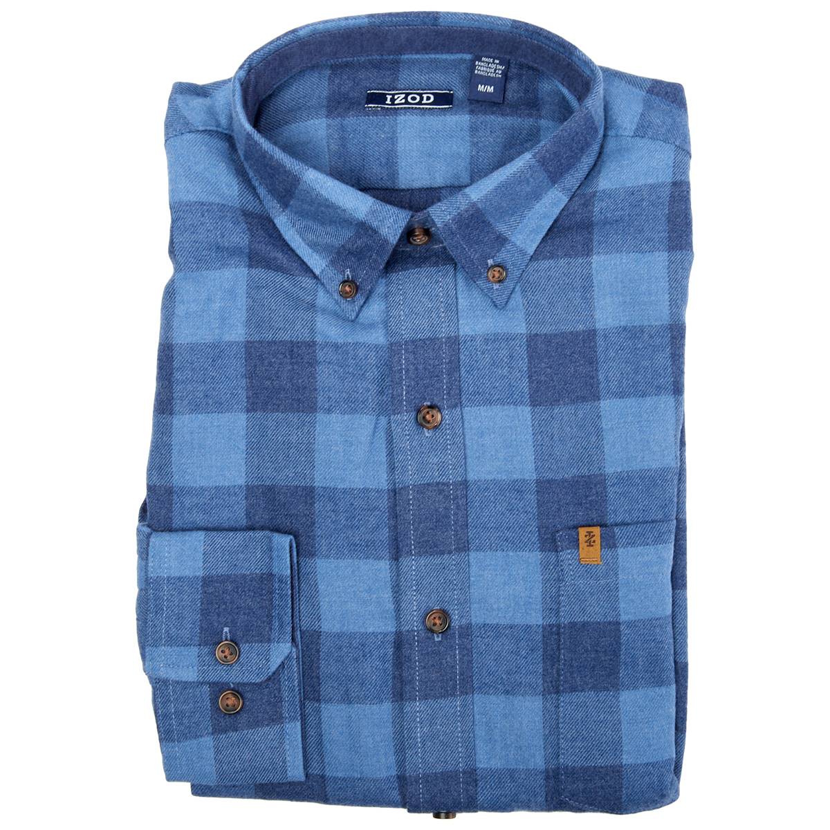 Mens IZOD(R) Long Sleeve Stratton Flannel Shirt - Bijou Blue