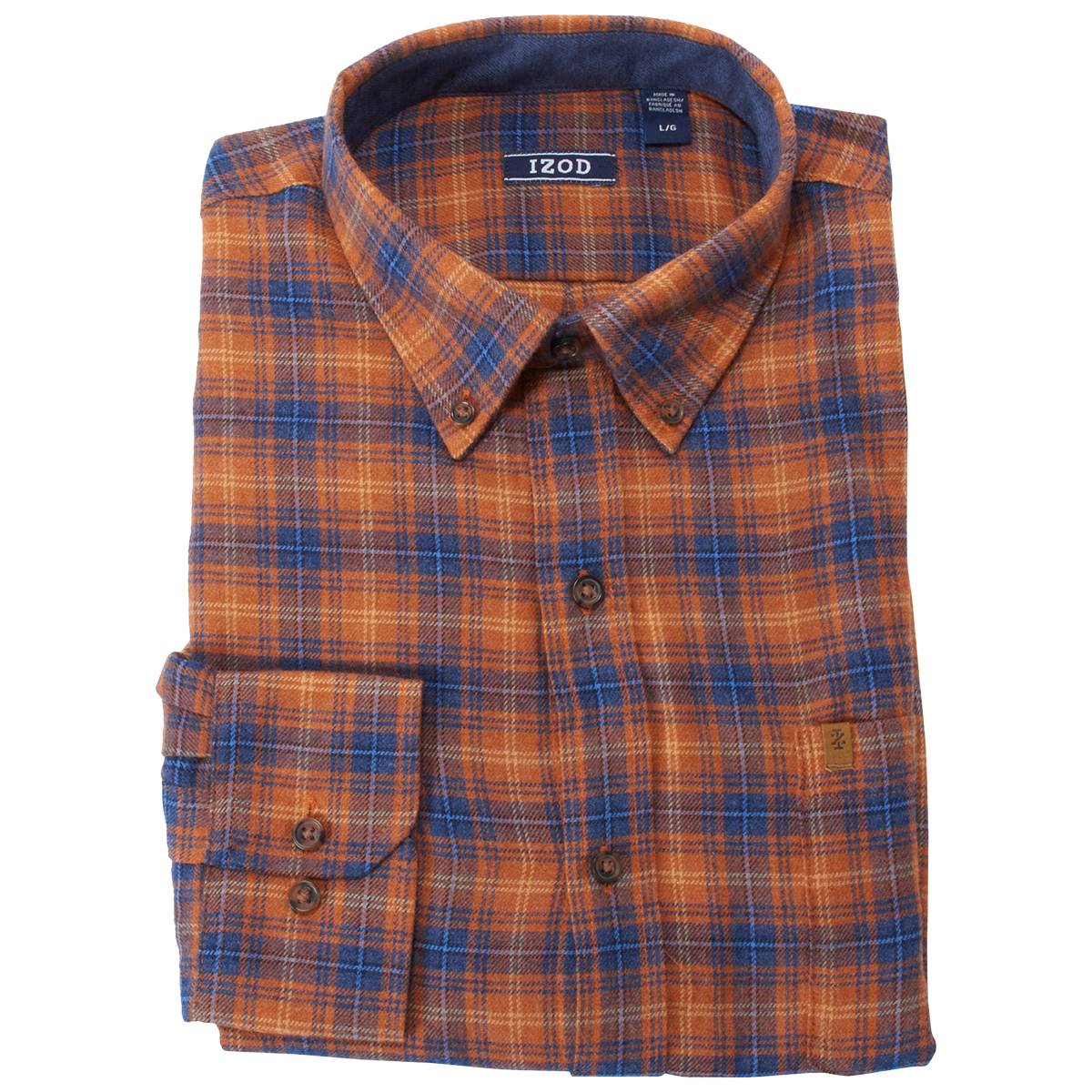 Mens IZOD(R) Long Sleeve Stratton Flannel Shirt - Ginger