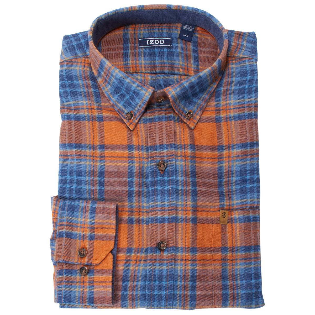 Mens IZOD(R) Long Sleeve Stratton Flannel Shirt - Rust