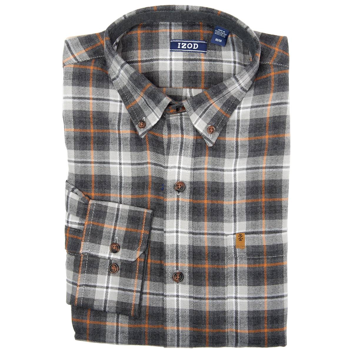 Mens IZOD(R) Long Sleeve Stratton Flannel Shirt - Alloy