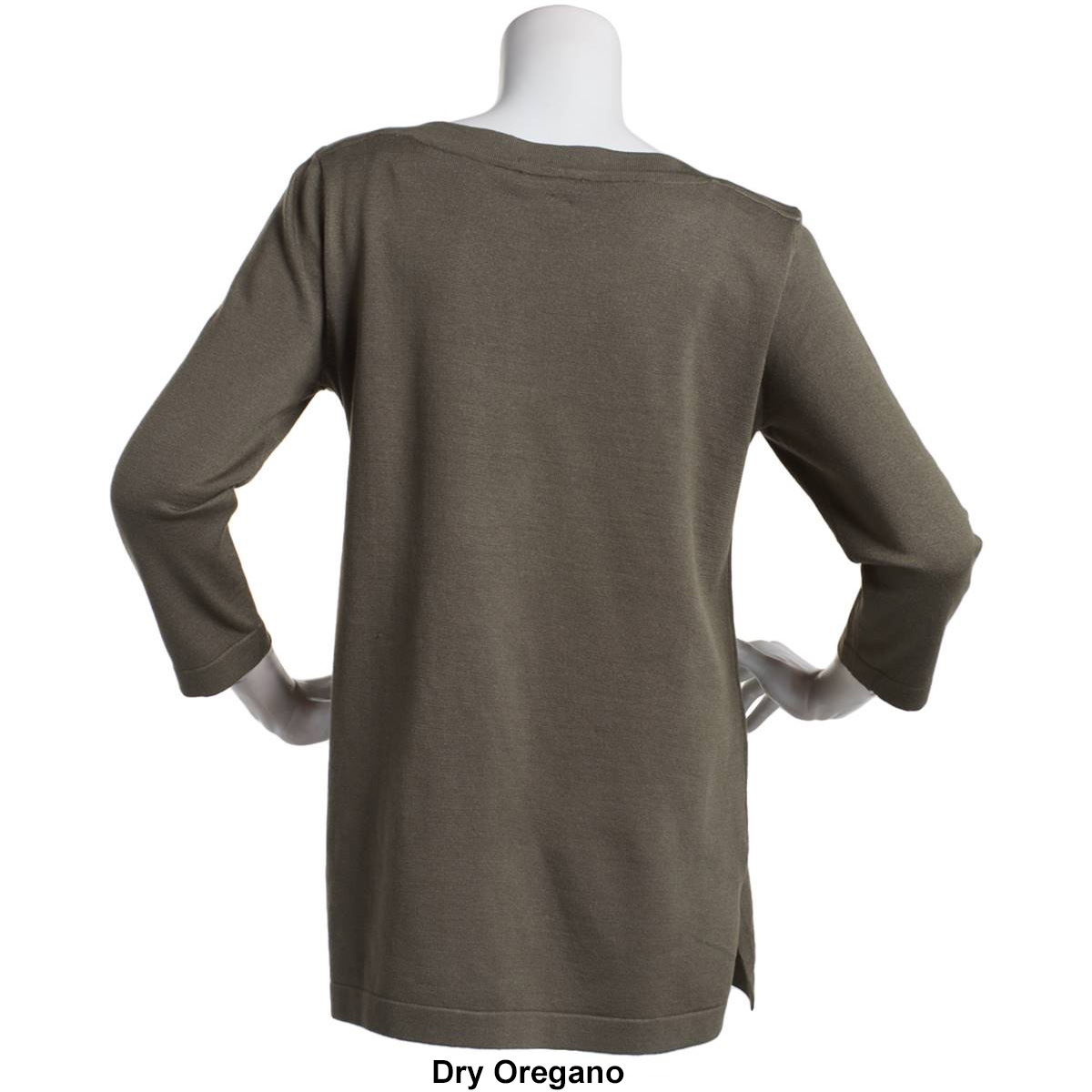 Womens Cable & Gauge 3/4 Sleeve Zip Shoulder Pullover Sweater