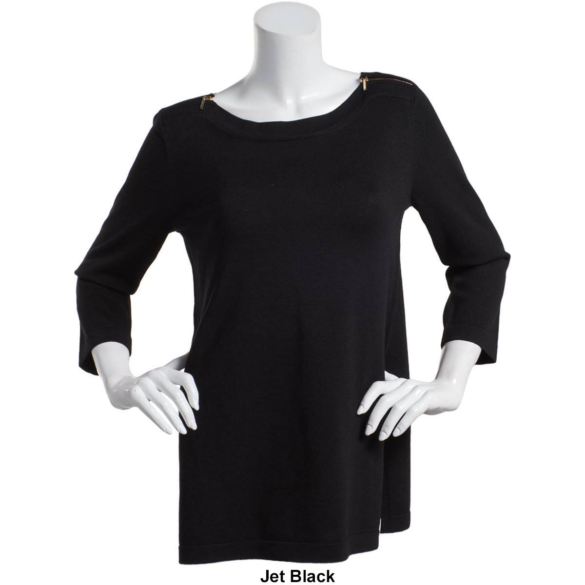 Womens Cable & Gauge 3/4 Sleeve Zip Shoulder Pullover Sweater
