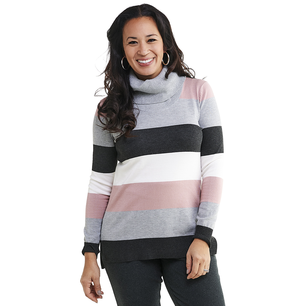 Womens Cable & Gauge Long Sleeve Stripe Cowl Neck Sweater