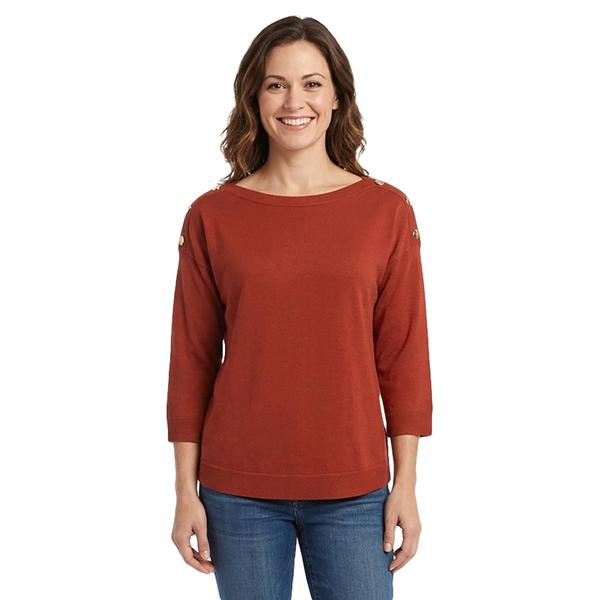 Womens Cable & Gauge 3/4 Sleeve Solid Button Shoulder Sweater alternate view