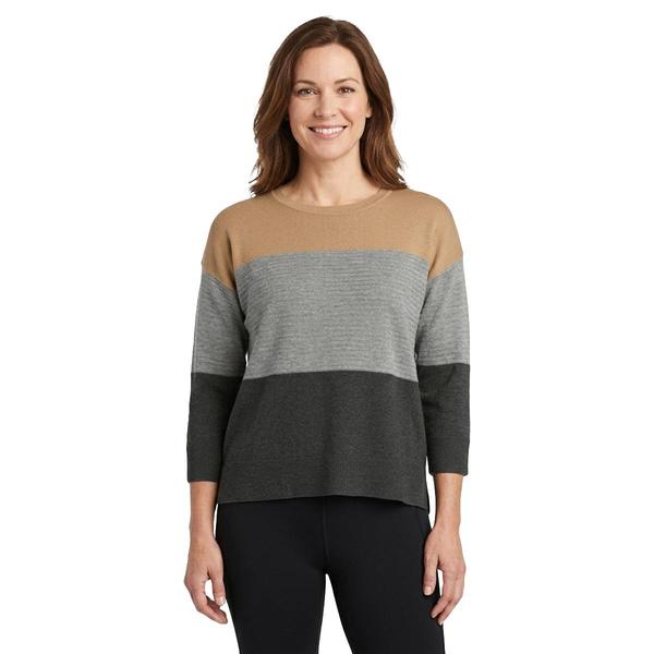 Womens Cable & Gauge 3/4 Sleeve Color Block Sweater