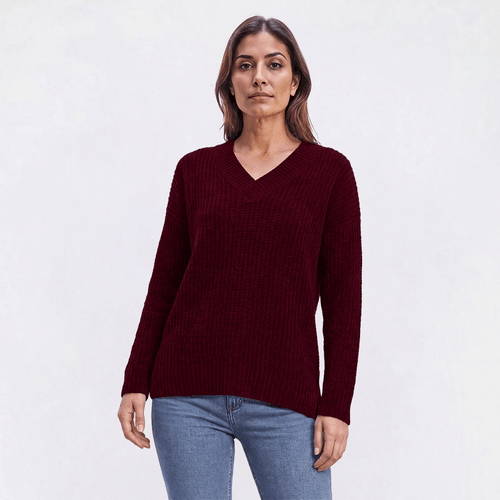 Womens Grey & Gray Long Sleeve V-Neck Clipped Chenille Sweater alternate view